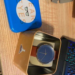 fossil men's slim watch brown and blue 250187